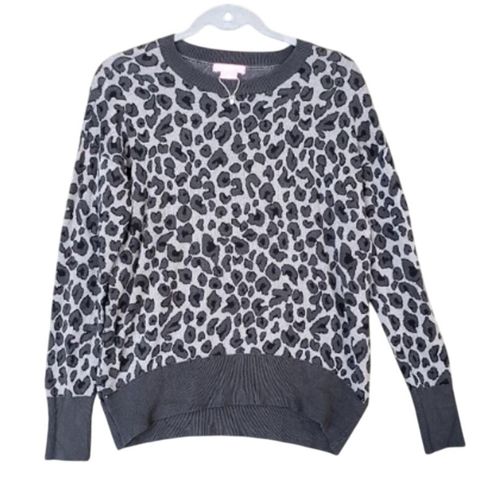 New Isaac Mizrahi Womens Small Leopard Print Long Sleeve Knit Sweater